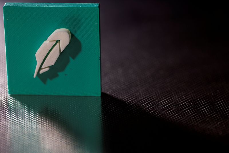 FILE PHOTO: 3D-printed Robinhood logo is seen in this illustration taken, July 1, 2021. REUTERS/Dado Ruvic/File Photo