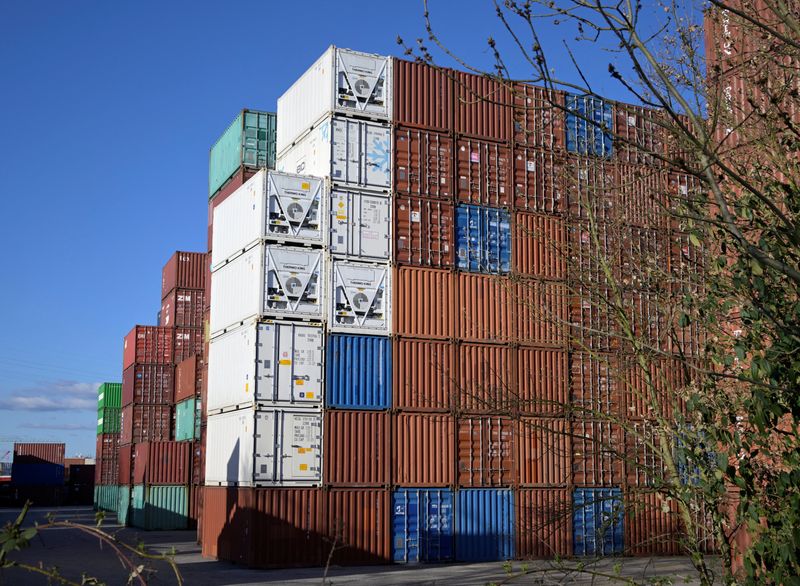 FILE PHOTO: A view shows containers at a loading terminal in the harbour in Hamburg, Germany, April 7, 2025. REUTERS/Fabian Bimmer/File Photo