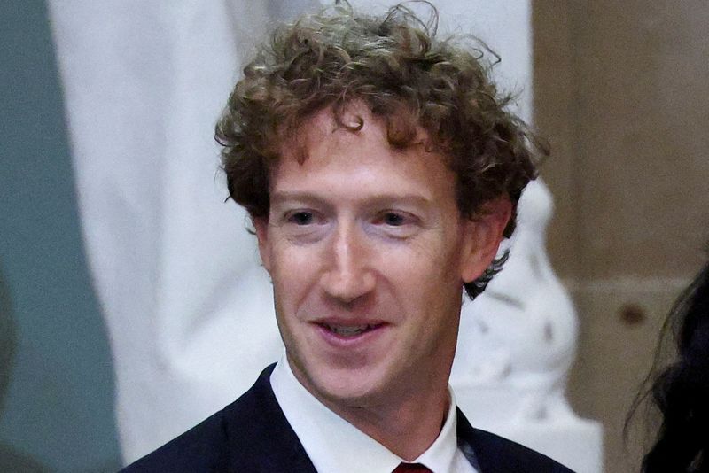 FILE PHOTO: Meta CEO Mark Zuckerberg looks on before the luncheon on the inauguration day of U.S. President Donald Trump's second Presidential term in Washington, U.S., January 20, 2025. REUTERS/Evelyn Hockstein/File Photo