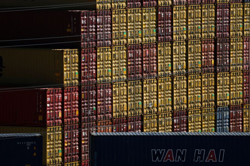 FILE PHOTO: Containers sit at the Port of Los Angeles, in San Pedro, California, U.S., July 8, 2025. REUTERS/Daniel Cole/File Photo