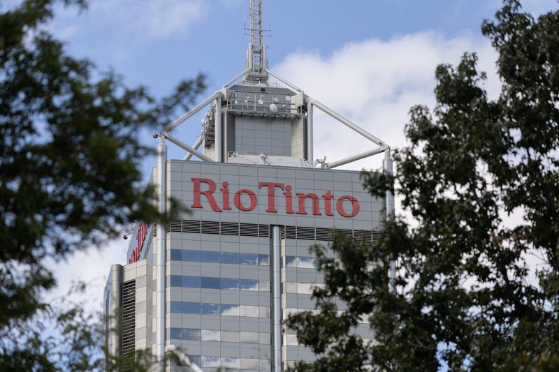 FILE PHOTO: A view shows the Rio Tinto logo in Perth, Australia, April 19, 2025. REUTERS/Christine Chen/ File Photo