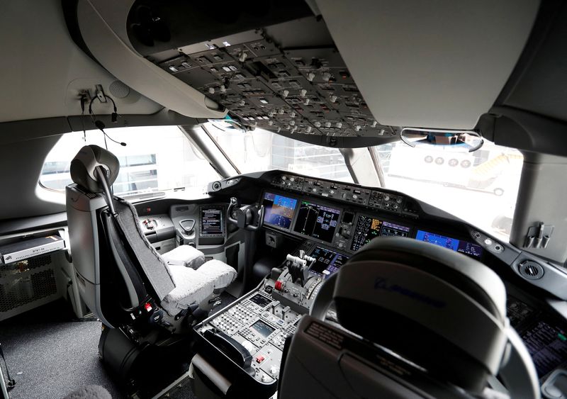 FILE PHOTO: The cockpit of a Singapore Airlines' Boeing 787-10 Dreamliner is pictured after a delivery ceremony at the Boeing South Carolina plant in North Charleston, South Carolina, U.S., March 26, 2018. REUTERS/Randall Hill/File Photo