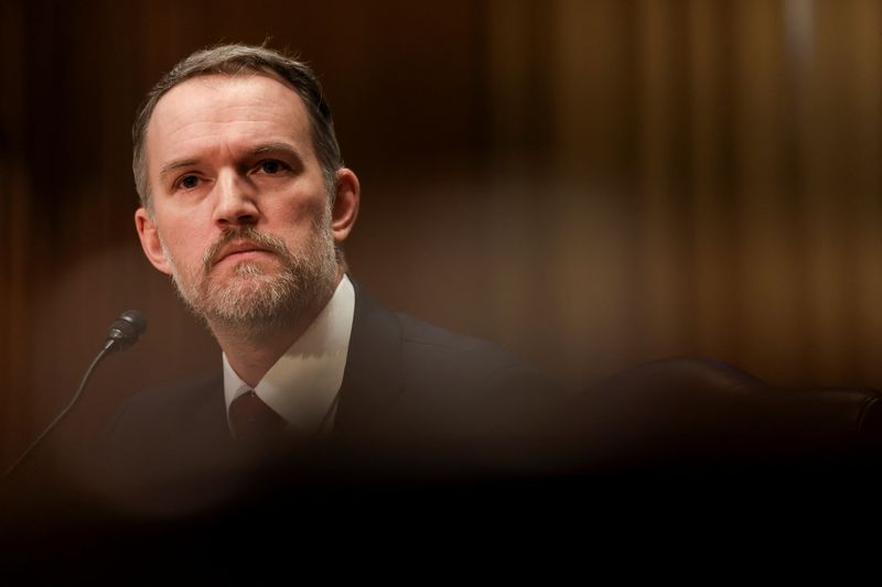 U.S. Trade Representative Jamieson Greer looks on as he testifies before a Senate Finance Committee hearing on U.S. President Donald Trump's trade policy, on Capitol Hill in Washington, D.C., U.S., April 8, 2025. REUTERS/Kevin Mohatt/File Photo