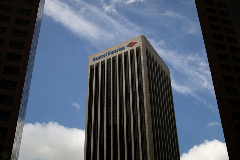 FILE PHOTO: A Bank of America building is seen in Los Angeles, California, U.S., May 6, 2019. REUTERS/Lucy Nicholson/File Photo