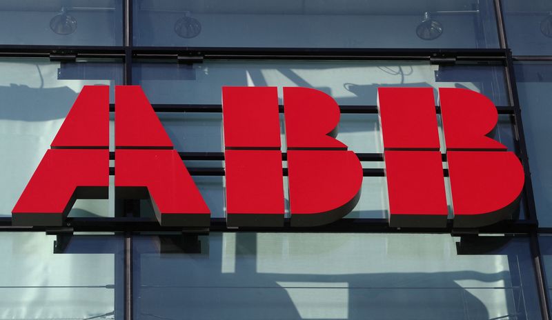 The logo of ABB is seen at an office building in Zurich, Switzerland September 10, 2020. Picture taken September 10, 2020. REUTERS/Arnd Wiegmann/File Photo