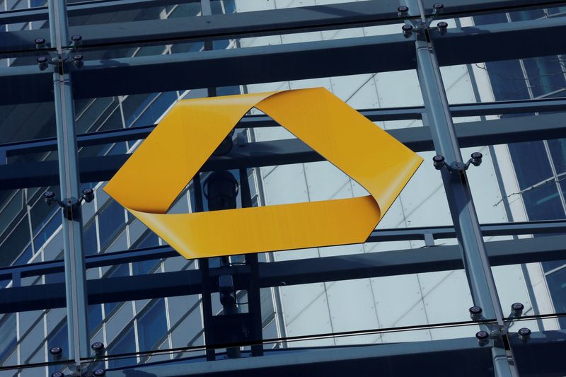 A Commerzbank logo is pictured in Frankfurt, Germany, February 12, 2016.      REUTERS/Ralph Orlowski/File Photo