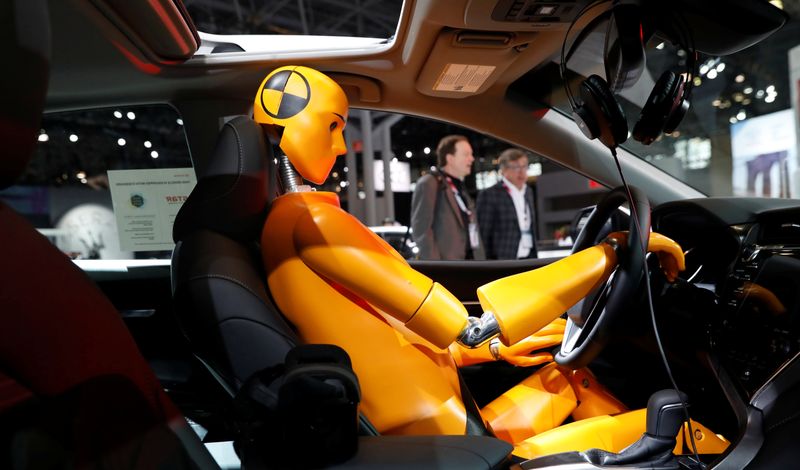 FILE PHOTO: A crash test model is displayed on the floor of the New York Auto Show in the Manhattan borough of New York City, New York, U.S., March 29, 2018. REUTERS/Shannon Stapleton/File Photo