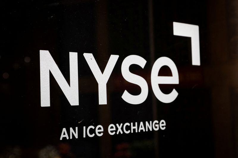 FILE PHOTO: The logo for the New York Stock Exchange (NYSE) is displayed at the NYSE in New York City, U.S., July 6, 2023.  REUTERS/Brendan McDermid/ File Photo