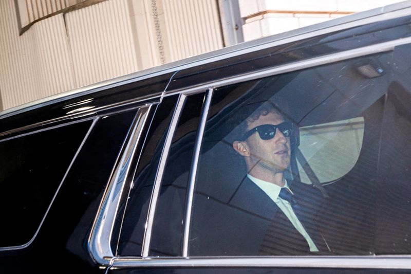 FILE PHOTO: Meta Platforms CEO Mark Zuckerberg departs after attending a Federal Trade Commission trial at U.S. District Court in Washington, D.C., U.S., April 15, 2025. REUTERS/Nathan Howard/File Photo