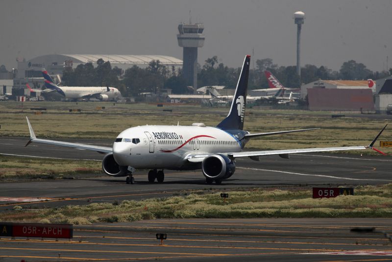 FILE PHOTO: A plane of the Mexican airline Aeromexico is pictured at Benito Juarez International airport in Mexico City, Mexico September 14, 2023. REUTERS/Henry Romero/File Photo