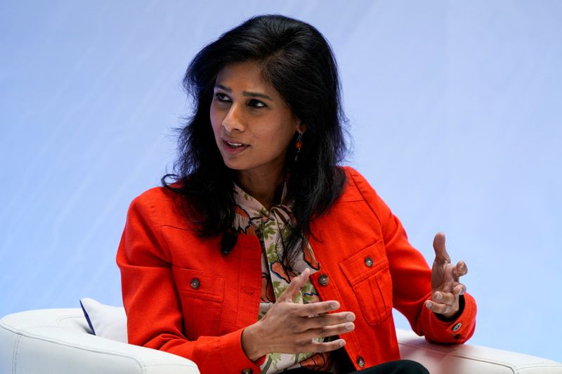 FILE PHOTO: First Deputy Managing Director of the International Monetary Fund (IMF) Gita Gopinath participates in a seminar during the 2025 annual IMF/World Bank Spring Meetings in Washington, D.C., U.S., April 25, 2025. REUTERS/Elizabeth Frantz/File Photo