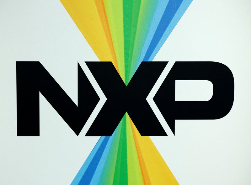 FILE PHOTO: The logo of Dutch chipmaker NXP is seen at their headquarters as NXP receives a 1 billion euro loan for Europe-based chip research in Nijmegen, Netherlands January 15, 2025. REUTERS/Piroschka van de Wouw/File Photo