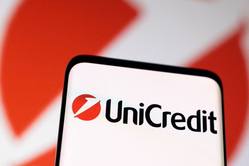 FILE PHOTO: Unicredit logo is seen displayed in this illustration taken, May 3, 2022. REUTERS/Dado Ruvic/Illustration/File Photo