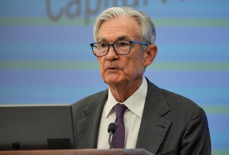 U.S. Federal Reserve Chair Jerome Powell attends the Federal Reserve's Integrated Review of the Capital Framework for Large Banks Conference, in Washington, D.C., U.S., July 22, 2025. REUTERS/Ken Cedeno