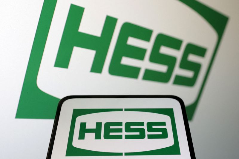FILE PHOTO: Hess logo is seen displayed in this illustration taken April 10, 2023. REUTERS/Dado Ruvic/Illustration/File photo