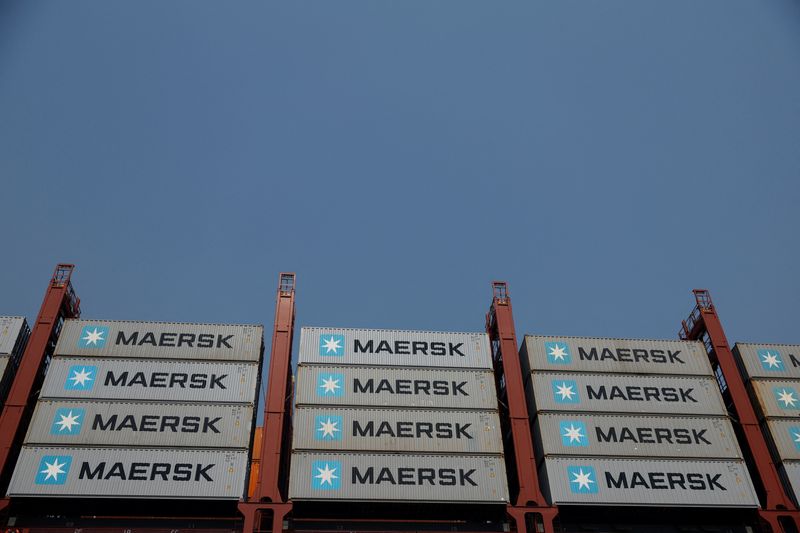 FILE PHOTO: Maersk shipping containers are stored aboard the ‘Albert Maersk’ at the APM Terminals, in Navi Mumbai, India, February 28, 2025. REUTERS/Francis Mascarenhas/File Photo
