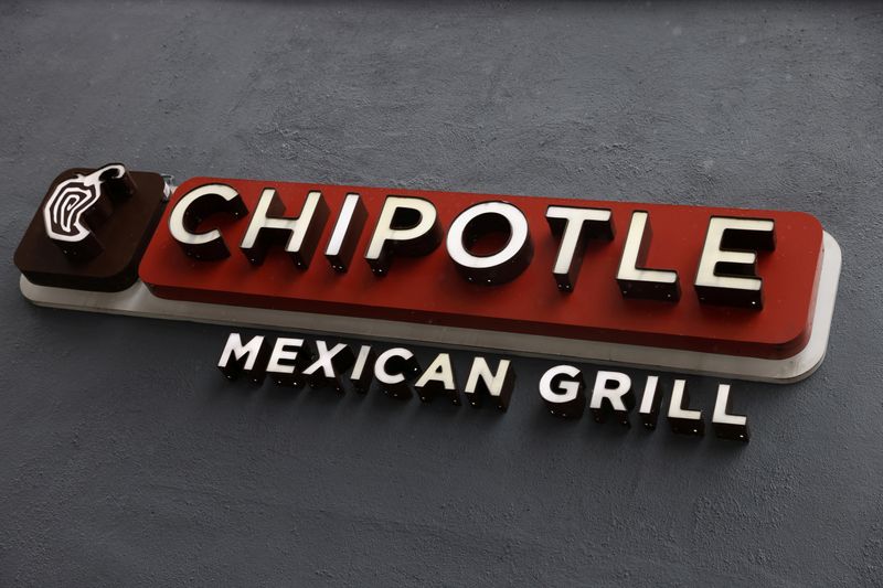 FILE PHOTO: The logo of Chipotle is seen on one of their restaurants in Manhattan, New York City, U.S., February 7, 2022. REUTERS/Andrew Kelly/File Photo