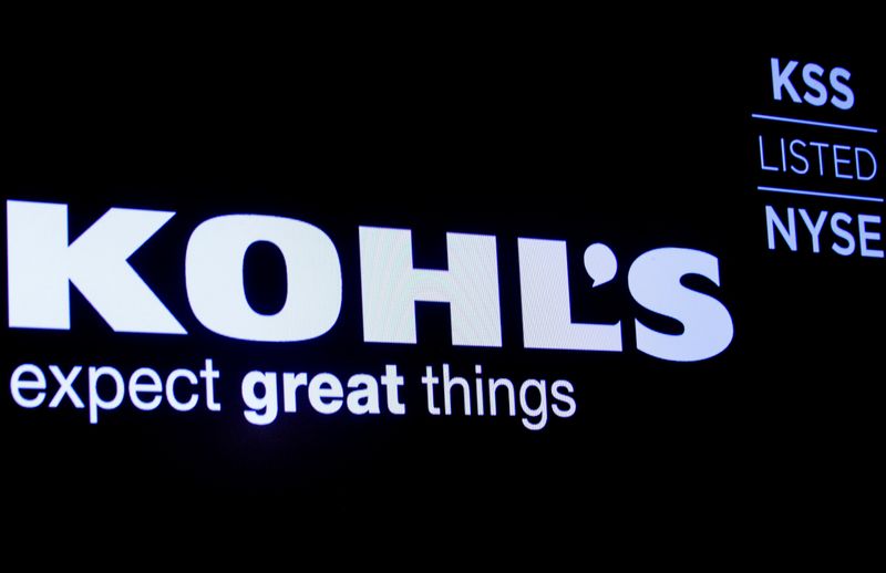 FILE PHOTO: The logo and trading informations for Kohl's  is displayed on a screen on the floor at the New York Stock Exchange (NYSE) in New York, U.S., January 13, 2020. REUTERS/Brendan McDermid/File photo