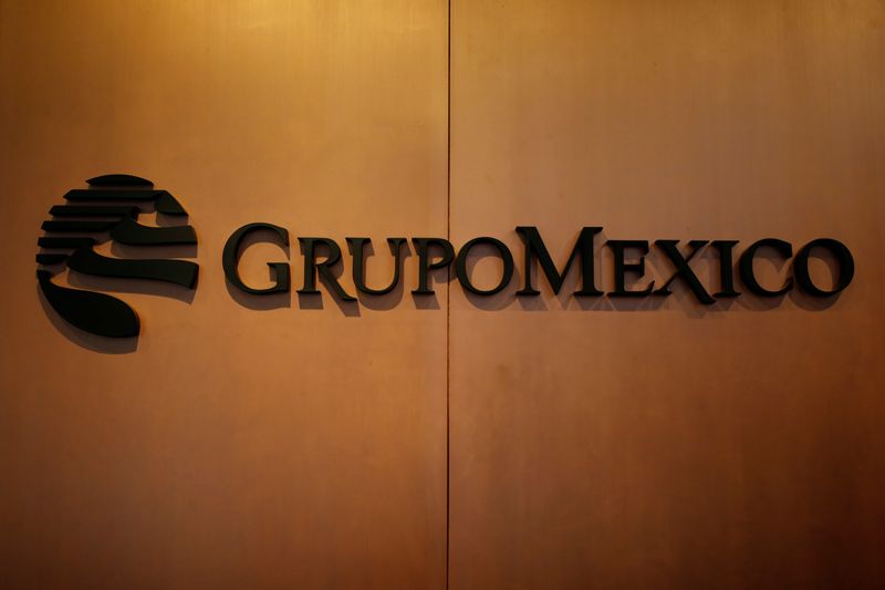 FILE PHOTO: The logo of mining and infrastructure firm Grupo Mexico is pictured at its headquarters in Mexico City, Mexico, August 8, 2017. REUTERS/Ginnette Riquelme/File Photo