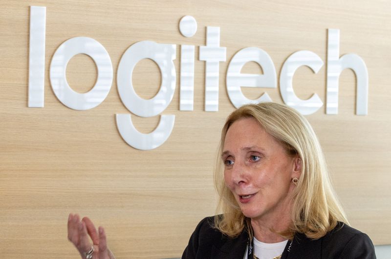 FILE PHOTO: Logitech CEO Hanneke Faber talks to Reuters in Ecublens, Switzerland, April 30, 2024. REUTERS/Denis Balibouse/File Photo