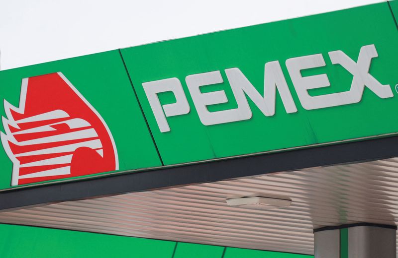 The logo of Mexican state oil company Petroleos Mexicanos (Pemex) is pictured at a gas station in Mexico City, Mexico July 31, 2024. REUTERS/Henry Romero/ File Photo