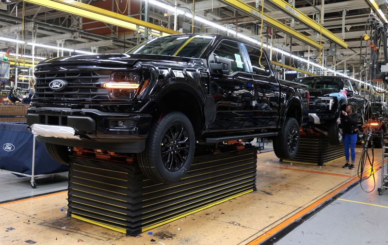 A Ford F-150 pickup truck is seen on the assembly line at Dearborn Truck Plant in Dearborn, Michigan, U.S.  April 11, 2024.  REUTERS/Rebecca Cook/File Photo