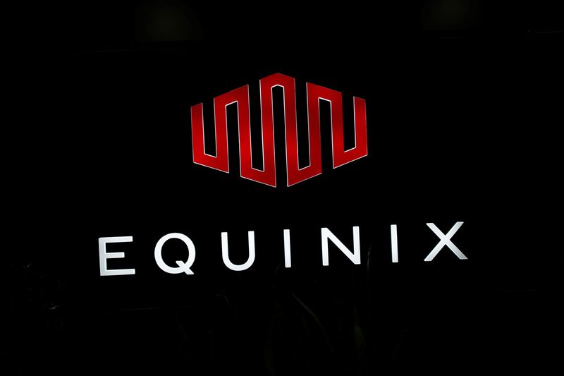 FILE PHOTO: The logo of Equinix is pictured at the entrance of a data center in Pantin, outside Paris, France, December 7, 2016.  REUTERS/Benoit Tessier/File Photo
