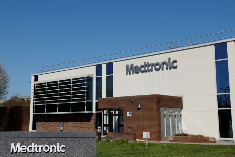 General view of the logo of Medtronic, a healthcare technology and pharmaceutical company, seen at their plant, in Galway, Ireland, April 11, 2025. REUTERS/Clodagh Kilcoyne/File Photo