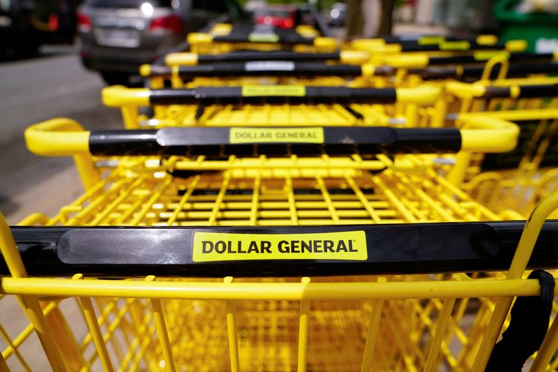 FILE PHOTO: Dollar General shopping carts are seen outside a store in Mount Rainier, Maryland, U.S., June 1, 2021. REUTERS/Erin Scott/File Photo
