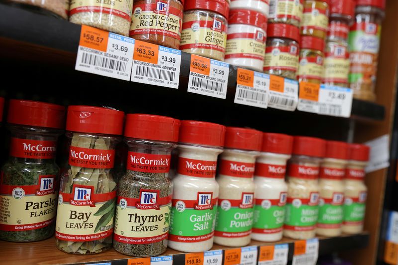 McCormick & Company spices are seen on display in a store in Manhattan, New York City, U.S., March 29, 2022. REUTERS/Andrew Kelly/File Photo