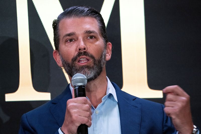 FILE PHOTO: Donald Trump Jr. speaks to media at Trump Tower in New York City, U.S., June 16, 2025. REUTERS/Eduardo Munoz/File Photo