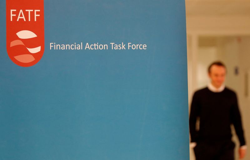 FILE PHOTO: The logo of the FATF (the Financial Action Task Force) is seen during a news conference after a plenary session at the OECD Headquarters in Paris, France, October 18, 2019.  REUTERS/Charles Platiau/File Photo