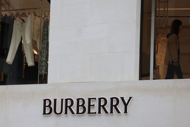 FILE PHOTO: A Burberry logo displayed outside its store on New Bond Street in London, Britain, July 15, 2024. REUTERS/Hollie Adams/File Photo