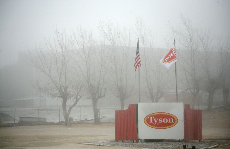 FILE PHOTO: Fog shrouds the Tyson slaughterhouse in Burbank, Washington December 26, 2013. Picture taken December 26, 2013.   REUTERS/Ross Courtney/File Photo