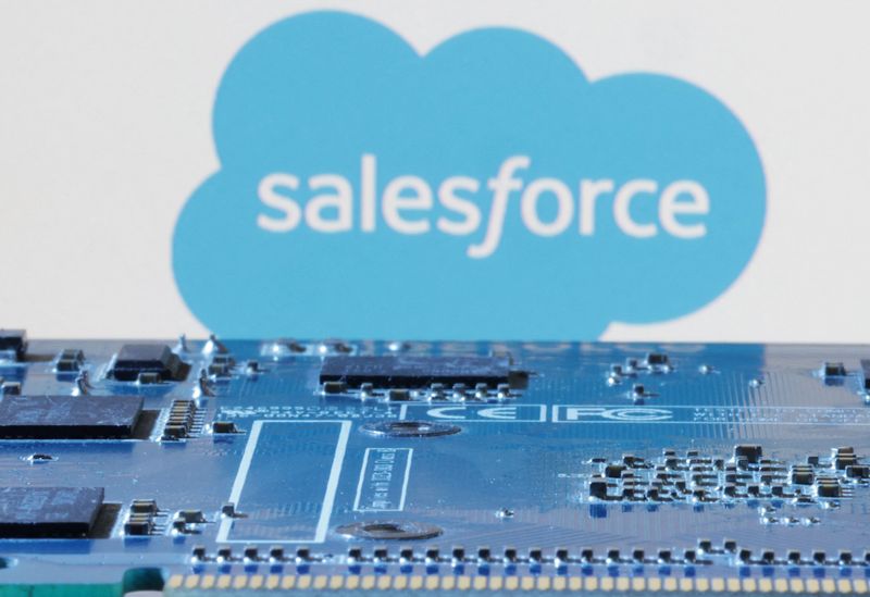 FILE PHOTO: Salesforce logo is seen near computer motherboard in this illustration taken January 8, 2024. REUTERS/Dado Ruvic/Illustration/File Photo