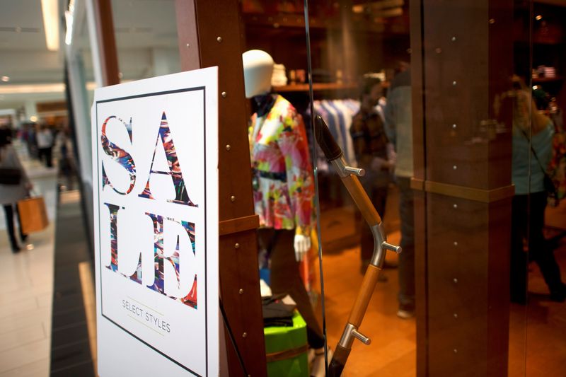 A sale sign is positioned outside the Robert Graham store of the King of Prussia Mall, United States' largest retail shopping space, in King of Prussia, Pennsylvania, U.S., December 8, 2018.  REUTERS/Mark Makela/File Photo