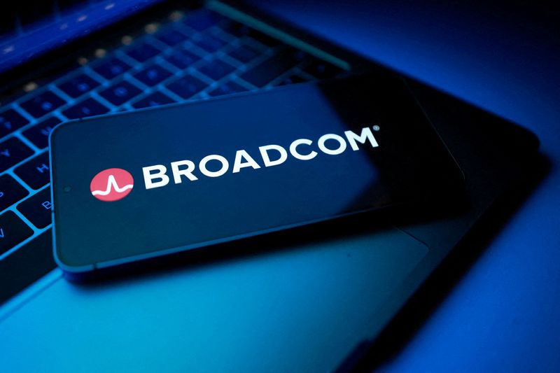 FILE PHOTO: A Broadcom logo appears in this illustration taken August 25, 2025. REUTERS/Dado Ruvic/Illustration/File Photo
