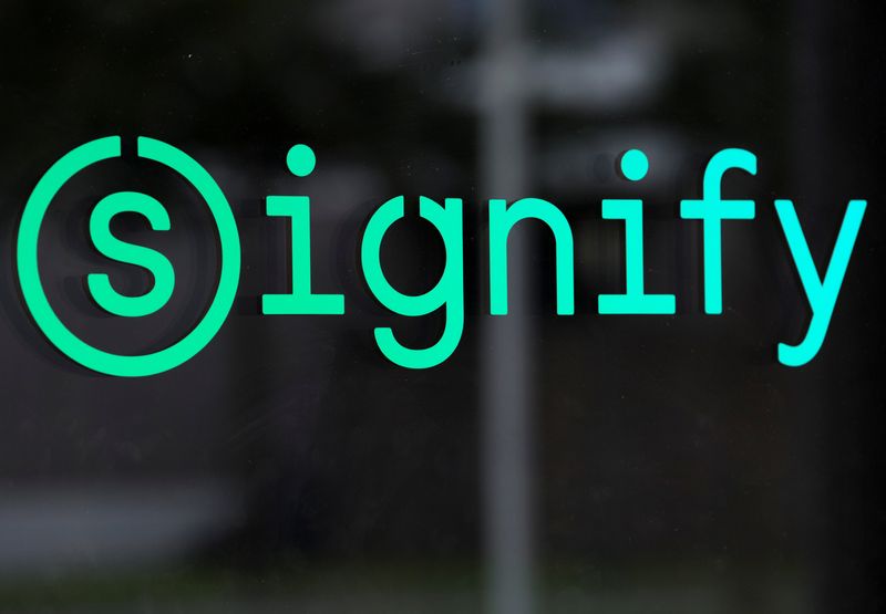 Signify logo is pictured at the headquarters in Eindhoven, Netherlands August 30, 2018. REUTERS/Piroschka van de Wouw