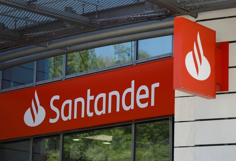 The Polish unit of Spain's Santander (Santander Bank Polska) logo is pictured in Warsaw, Poland, May 10, 2021. REUTERS/Kacper Pempel