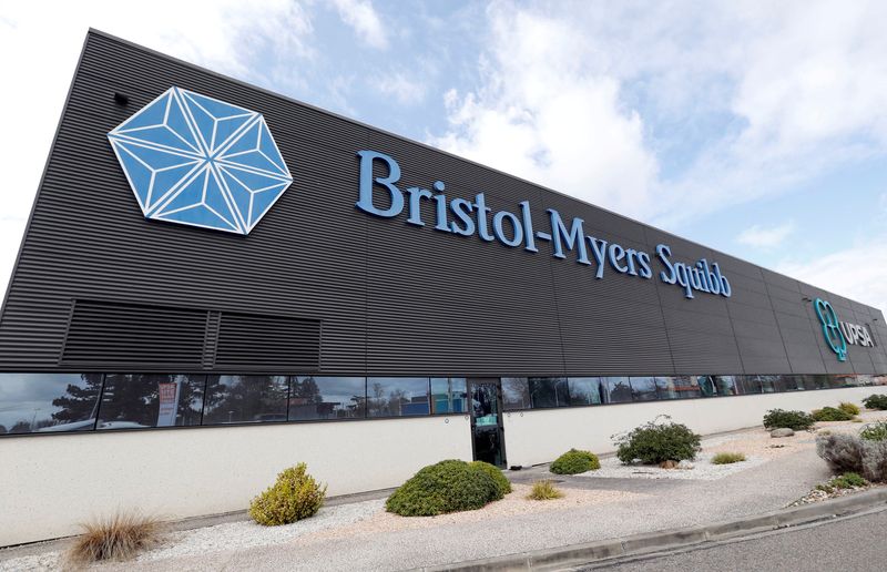 FILE PHOTO: Logo of global biopharmaceutical company Bristol-Myers Squibb is pictured at the headquarters in Le Passage, near Agen, France March 29, 2018. REUTERS/Regis Duvignau/File Photo