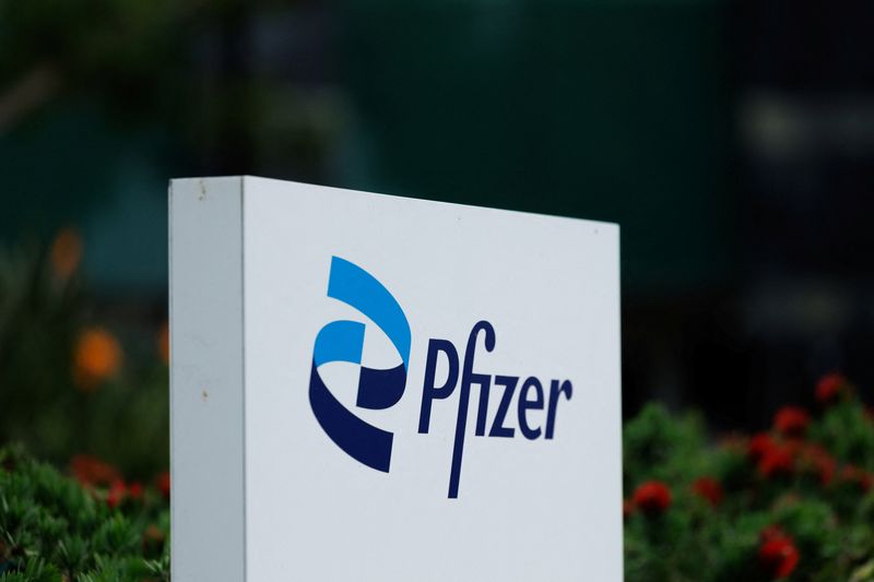 A Pfizer logo is displayed at a research facility in the La Jolla neighborhood of San Diego, California, U.S., September 30, 2025. REUTERS/Mike Blake