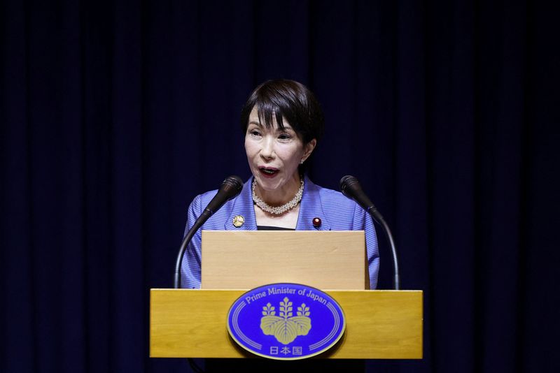 Japanese Prime Minister Sanae Takaichi speaks during a press conference after the Asia-Pacific Economic Cooperation (APEC) summit in Gyeongju, South Korea, November 1, 2025. REUTERS/Kim Hong-ji