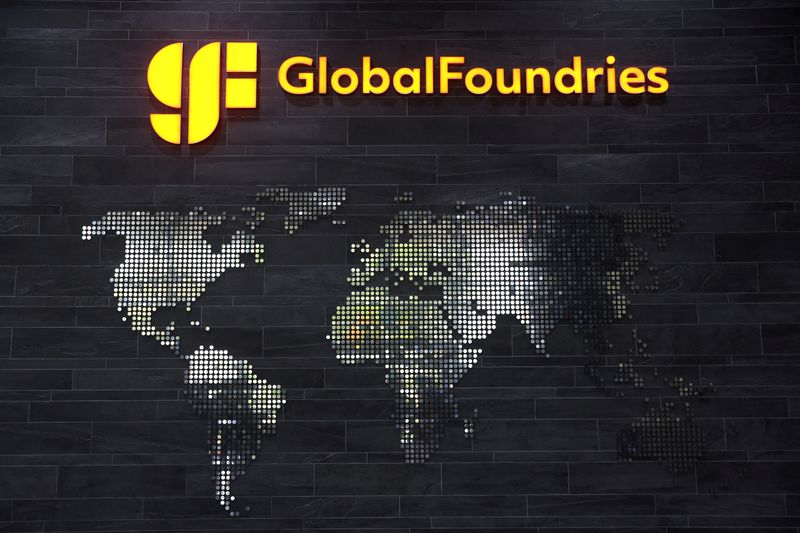 FILE PHOTO: A signage at U.S. chipmaker GlobalFoundries' new fabrication plant in Singapore, September 12, 2023. REUTERS/Edgar Su/File Photo