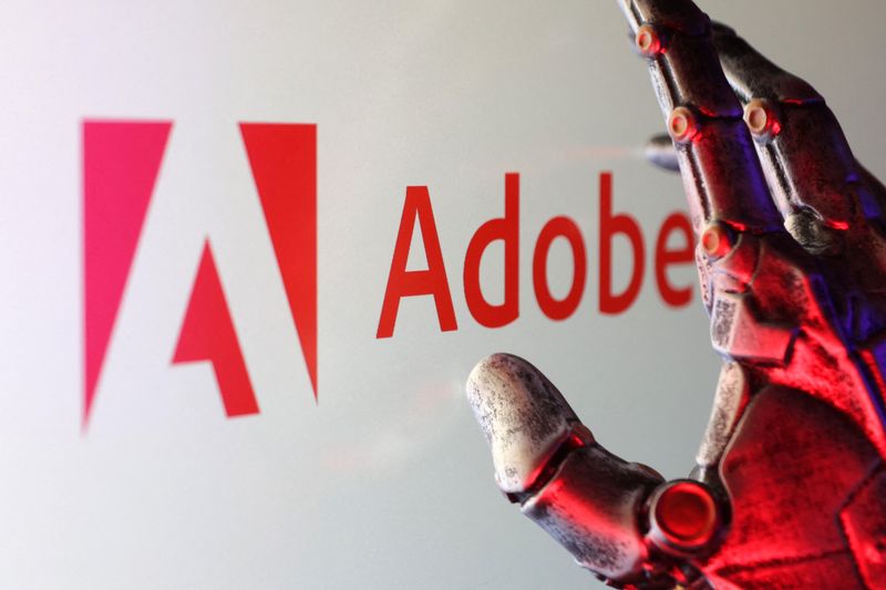 Adobe logo is seen in this illustration taken February 16, 2025. REUTERS/Dado Ruvic/Illustration