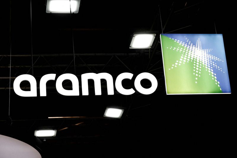 FILE PHOTO: The Saudi Aramco logo is pictured at Hyvolution exhibition in Paris, France, February 1, 2024. REUTERS/Benoit Tessier/File Photo