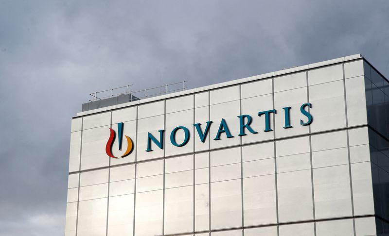FILE PHOTO: The company's logo is seen at the new cell and gene therapy factory of Swiss drugmaker Novartis in Stein, Switzerland, November 28, 2019. REUTERS/Arnd Wiegmann/File Photo