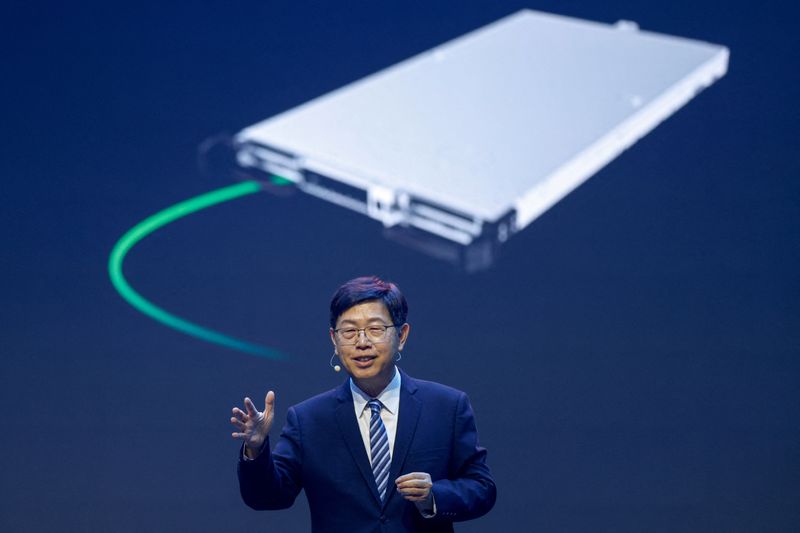 Foxconn Chairman Young Liu gestures at Foxconn's annual tech day in Taipei, Taiwan, November 21, 2025. REUTERS/Ann Wang