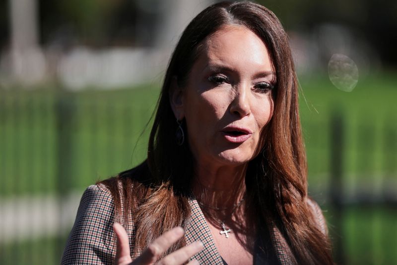 U.S. Secretary of Agriculture Brooke Rollins speaks with reporters on the West Wing driveway at the White House in Washington, D.C., U.S., October 16, 2025. REUTERS/Jonathan Ernst