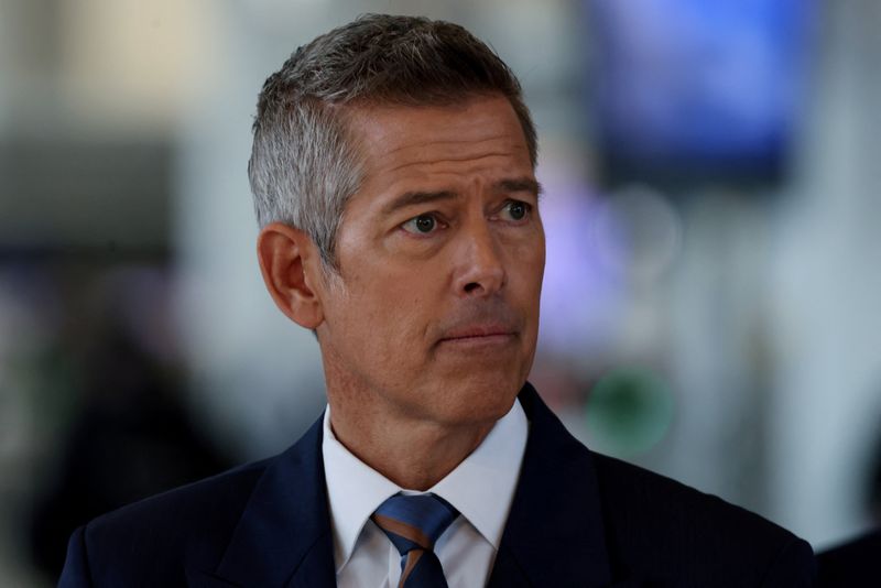 U.S. Transportation Secretary Sean Duffy attends a press conference on the impact of the ongoing federal government shutdown on air travel, at LaGuardia Airport in the Queens borough of New York City, U.S., October 28, 2025. REUTERS/Shannon Stapleton