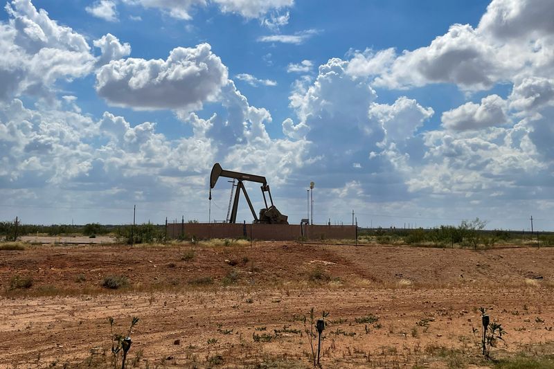 A pumpjack, used to help lift oil from a well, in the Permian basin near Midland, Texas, U.S., October 8, 2025. REUTERS/Arathy Somasekhar